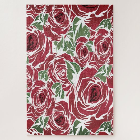Rose Rotes Grün Vintage Blüte Puzzle (Vertikal)