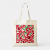 Rose Rotes Grün Vintage Blüte Tragetasche (Rückseite)