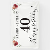Rose Rotes Wasser Blumenbanner 40. Geburtstagsbann Banner (Vertikal)