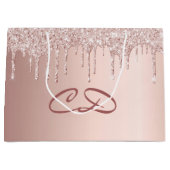 Rose Rotgold Schwarzer Glitzer Monogramm Große Geschenktüte (Vorderseite)