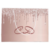 Rose Rotgold Schwarzer Glitzer Monogramm Große Geschenktüte (Rückseite)