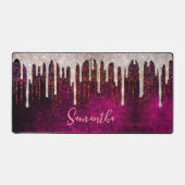 Rose rötlich braun Glitzer Rote Tropfen Monogramm Schreibtischunterlage (Vorderseite)