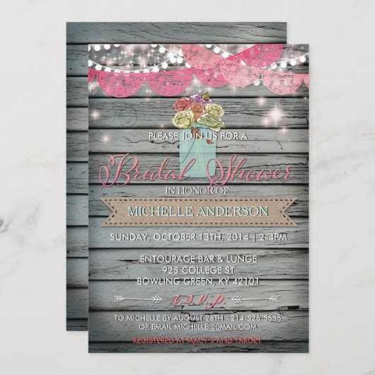 Rose Rustic Mason Jar Brautparty Einladung (Vorne/Hinten)