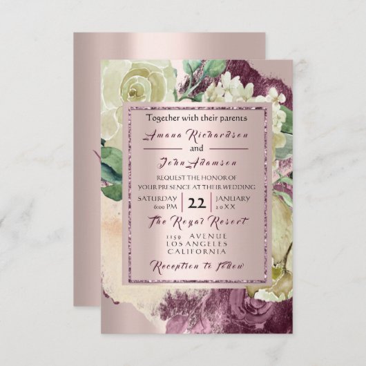 Rose Rustikale Creamy Marsala Burgundy Rose Hochze Einladung (Vorne/Hinten)