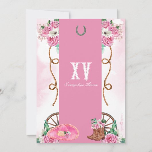 Rose Rustikaler Western Charra Quinceañera Einladung (Rückseite)