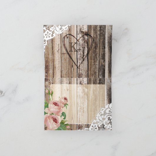 Rose Rustikales Holz und Spitzen Dankeschön Karte (Innenseite)