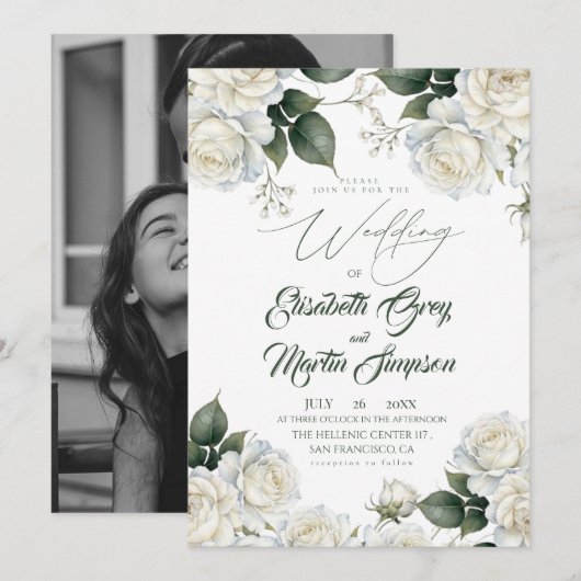 Rose Sage & Weiße Hochzeit Einladung (Vorne/Hinten)