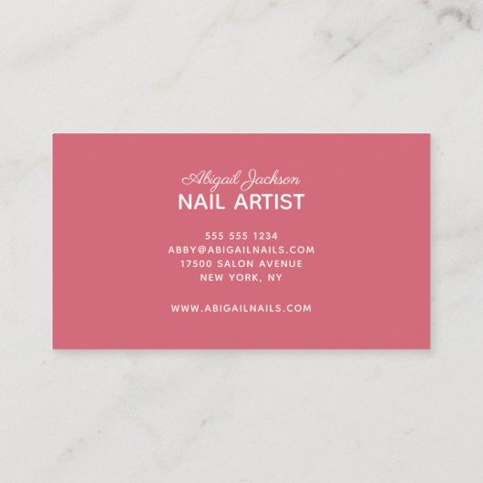 Rose Satin Splash zerkleinerte Nägel mit "Name" Visitenkarte (Rückseite)