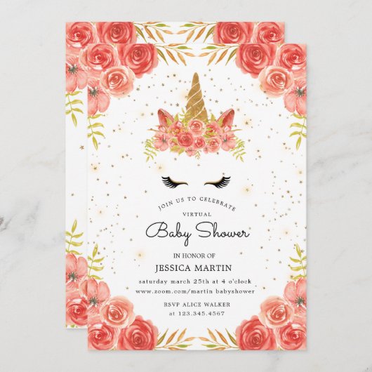 Rose, schläfrig, virtuelle Babydusche Einladung (Vorne/Hinten)