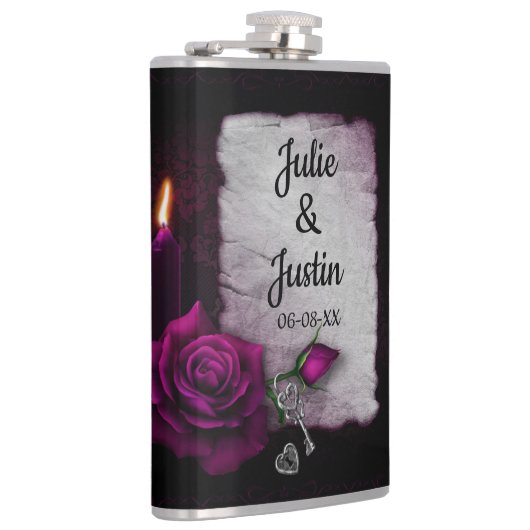 Rose, Schlüssel und Herz Flachmann (Rechts)