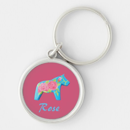 Rose Schlüsselring mit Dala Pferd Schlüsselanhänger (Vorne)