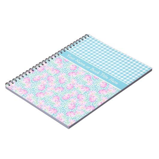 Rose, Schmetterlinge, Gingham Custom Spiral Notebo Notizblock (Linke Seite)
