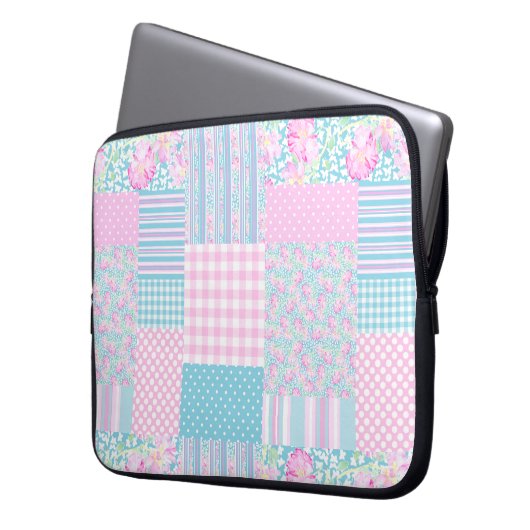 Rose, Schmetterlinge, Imitate Patchwork Laptop-Sie Laptopschutzhülle (Vorderseite Links)