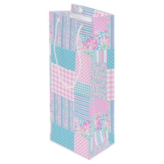 Rose Schmetterlinge Imitate Patchwork Weinbeutel Geschenktüte Für Weinflaschen (Rückseite Schrägansicht)