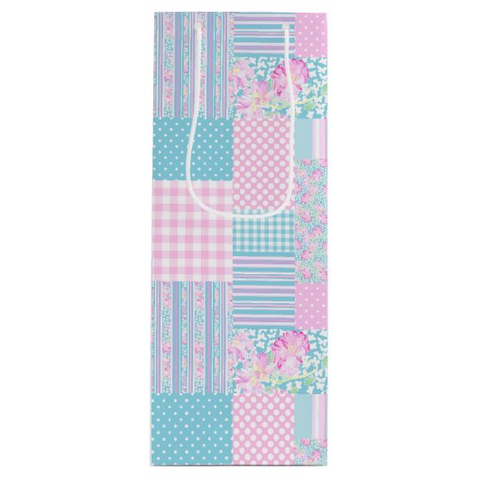 Rose Schmetterlinge Imitate Patchwork Weinbeutel Geschenktüte Für Weinflaschen (Vorderseite)