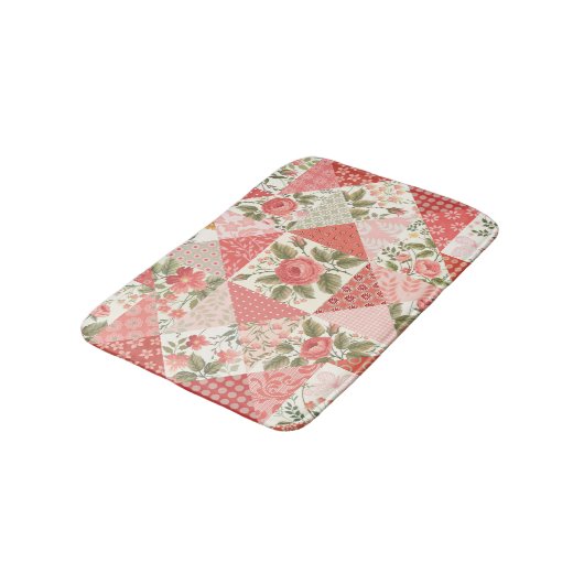 Rose Schmetterlinge Nahtlose Patchwork Badematte (Schrägansicht)