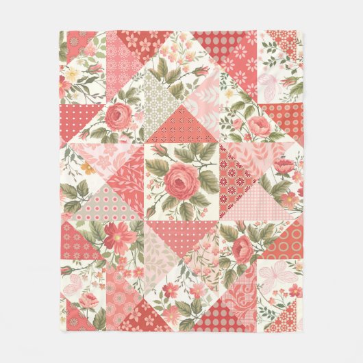 Rose Schmetterlinge Nahtlose Patchwork Fleecedecke (Vorderseite)