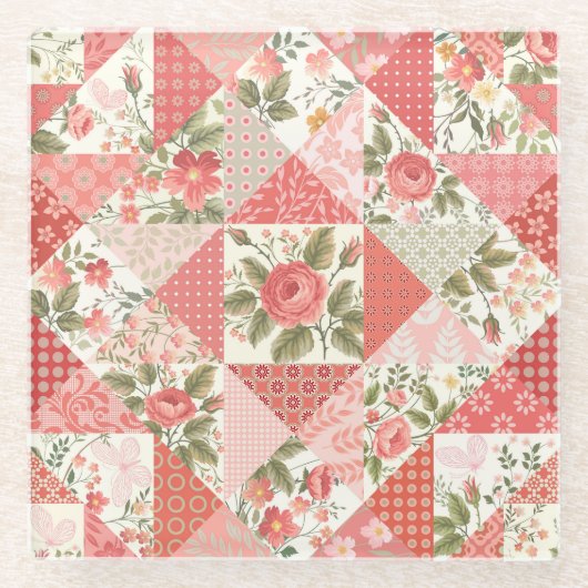 Rose Schmetterlinge Nahtlose Patchwork Glasuntersetzer (Vorderseite)