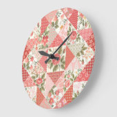 Rose Schmetterlinge Nahtlose Patchwork Große Wanduhr (Winkel)