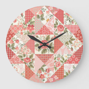 Rose Schmetterlinge Nahtlose Patchwork Große Wanduhr