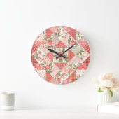 Rose Schmetterlinge Nahtlose Patchwork Große Wanduhr (Zuhause)