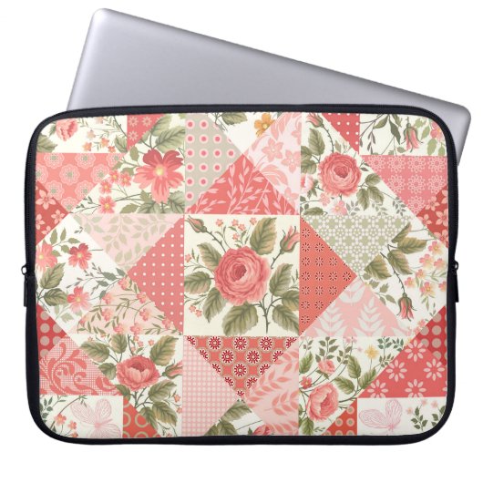 Rose Schmetterlinge Nahtlose Patchwork Laptopschutzhülle (Vorderseite)