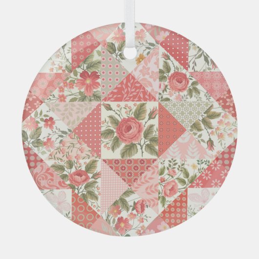 Rose Schmetterlinge Nahtlose Patchwork Ornament Aus Glas (Vorderseite)