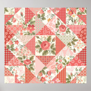 Rose Schmetterlinge Nahtlose Patchwork Poster