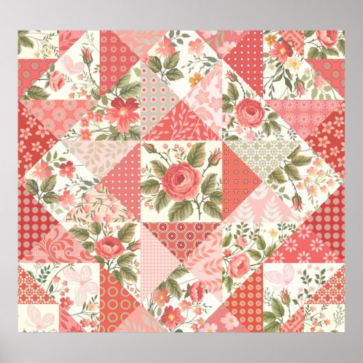 Rose Schmetterlinge Nahtlose Patchwork Poster (Vorne)