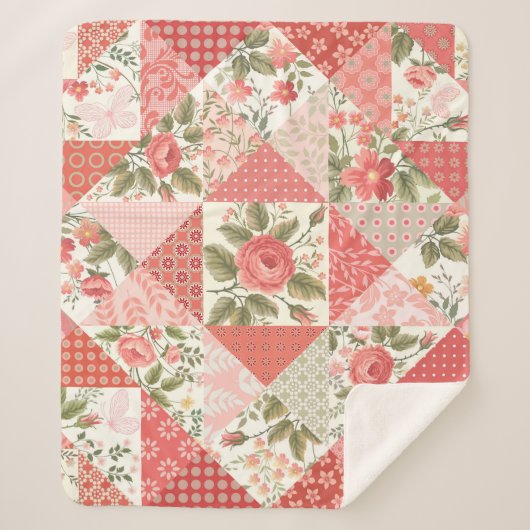 Rose Schmetterlinge Nahtlose Patchwork Sherpadecke (Vorderseite)