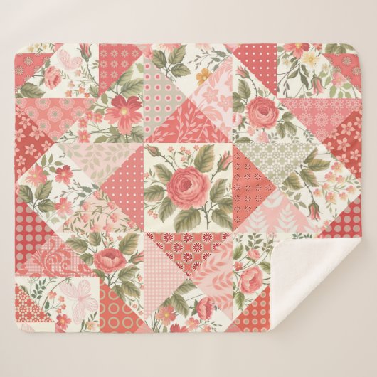 Rose Schmetterlinge Nahtlose Patchwork Sherpadecke (Vorderseite (Horizontal))