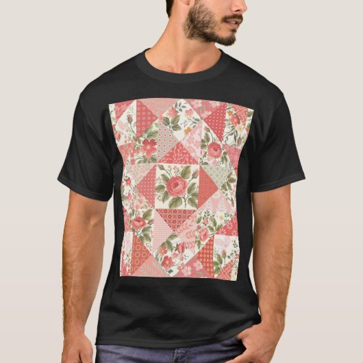 Rose Schmetterlinge Nahtlose Patchwork T-Shirt (Vorderseite)