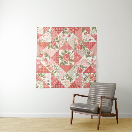 Rose Schmetterlinge Nahtlose Patchwork Wandteppich (Beispiel (Horizontal))