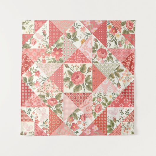 Rose Schmetterlinge Nahtlose Patchwork Wandteppich (Vorderseite)