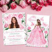 Rose + Schmetterlinge Rosa Quinceanera Foto Invita Einladung