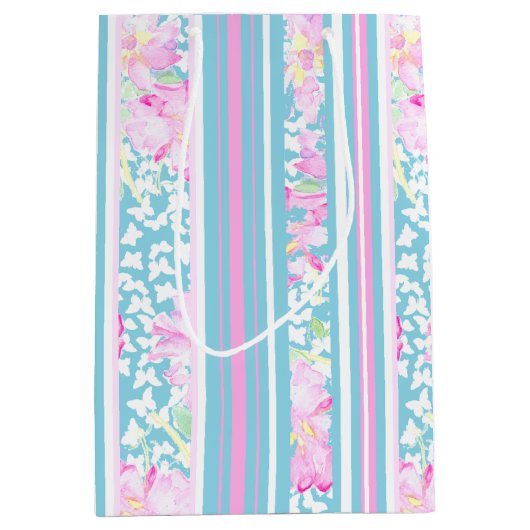 Rose Schmetterlinge Rosa Weiße Streifen Geschenkta Mittlere Geschenktüte (Vorderseite)