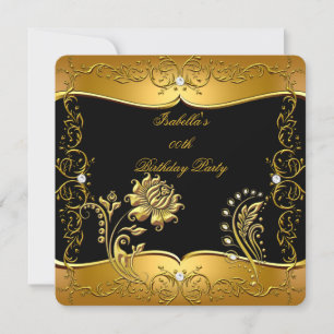 Rose Schwarz Gold Diamant Floral Geburtstagsfeier Einladung