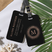 Rose Schwarz & Imitate Gold Elegantes Monogramm Gepäckanhänger