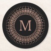 Rose Schwarz & Imitate Gold Elegantes Monogramm Runder Pappuntersetzer (Vorderseite)