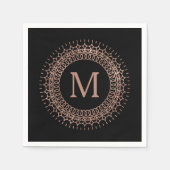 Rose Schwarz & Imitate Gold Elegantes Monogramm Serviette (Vorderseite)