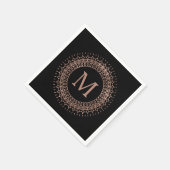Rose Schwarz & Imitate Gold Elegantes Monogramm Serviette (Ecke)