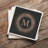 Rose Schwarz & Imitate Gold Elegantes Monogramm Serviette