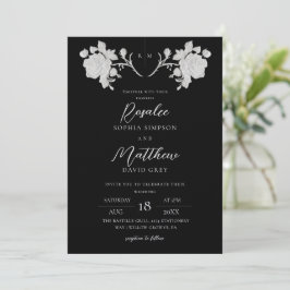 Rose Schwarz & Weiß Elegante Moderne Hochzeit Einladung