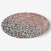 Rose Schwarz-weiß Leopard Glitzer Sparkor Pappteller (Schrägansicht)