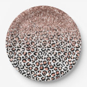 Rose Schwarz-weiß Leopard Glitzer Sparkor Pappteller (Vorderseite)