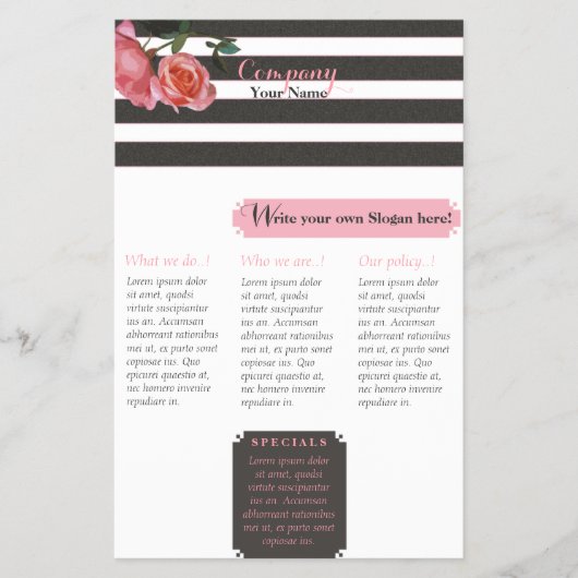 Rose Schwarz-Weiß Streifen - Flyer (Vorne)