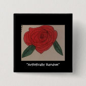 Rose, schwarzer Quadrat Button (Vorderseite)