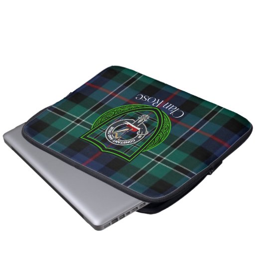 Rose Scottish Clan Tartan and Crest  Laptopschutzhülle (Vorne Knopf)
