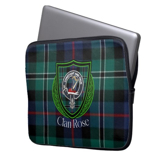 Rose Scottish Clan Tartan and Crest Laptopschutzhülle (Vorderseite Links)