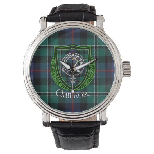 Rose Scottish Clan Tartan & Crest Armbanduhr (Vorderseite)